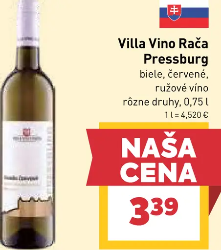 Villa Vino Rača Pressburg biele, červené a ružové víno, rôzne druhy