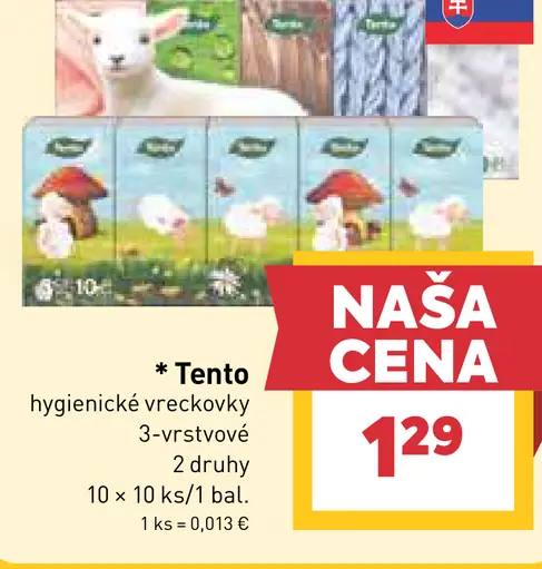 Tento hygienické vreckovky 3-vrstvové, 2 druhy