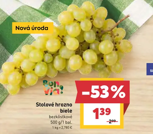 Bon Via stolové hrozno biele bezjadierkové