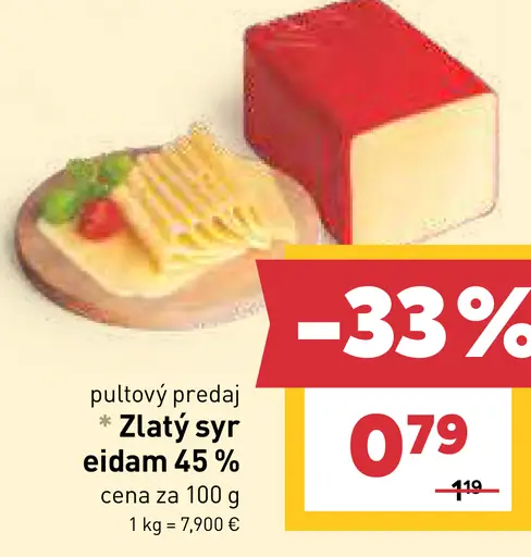Zlatý syr eidam 45 %