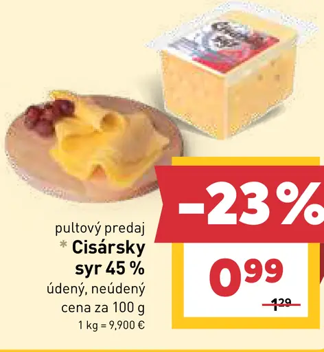 Cisársky syr 45 % údený, neúdený