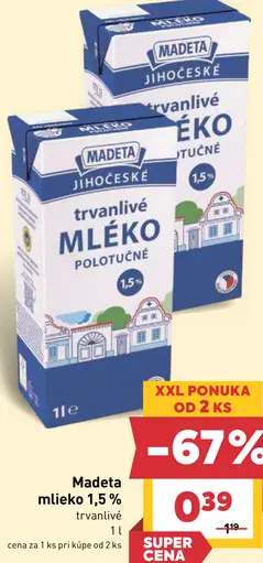 Madeta Juhočeské mlieko polotučné trvanlivé 1,5%