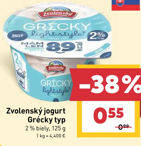 Zvolenský jogurt grécky typ biely 2 %
