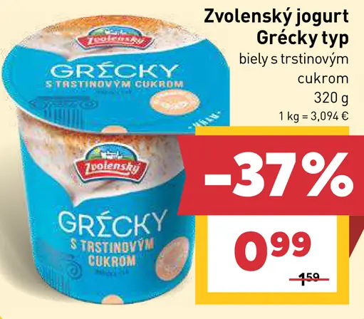 Zvolenský jogurt gréckeho typu s trstinovým cukrom