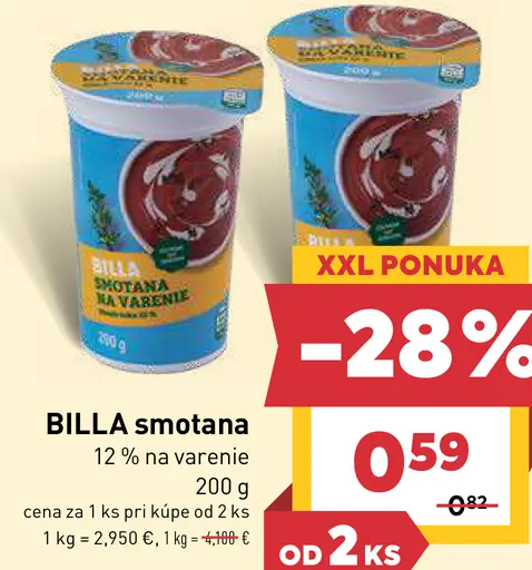 BILLA smotana na varenie 12%