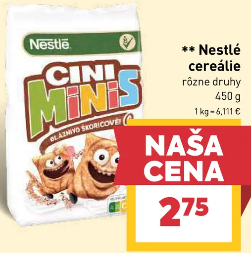 Nestlé cereálie rôzne druhy