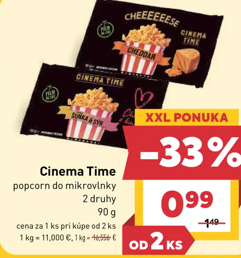Cinema Time popcorn do mikrovlnky, 2 druhy