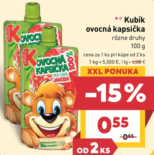 Kubík ovocná kapsička rôzne druhy