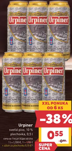 Urpiner svetlé pivo 10 % plechovka