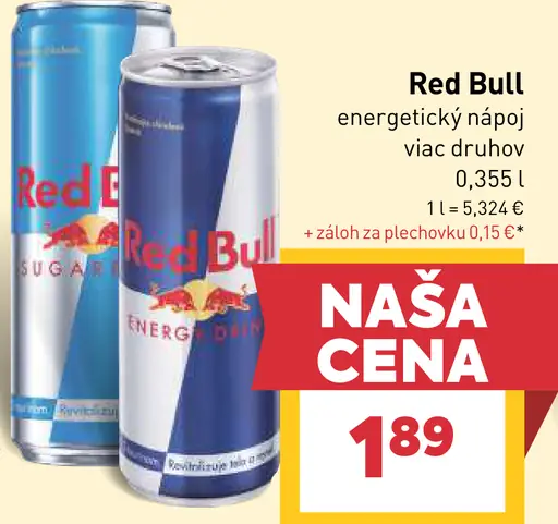 Red Bull plechovka energetický nápoj rôzne druhy