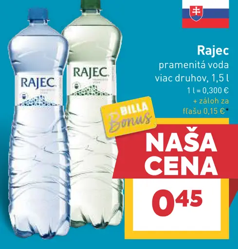 Pramenitá voda ochutená rôzne druhy Rajec