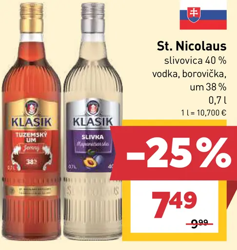 St. Nicolaus Klasik Tuzemský um, Klasik Slivka; vodka, borovička a um