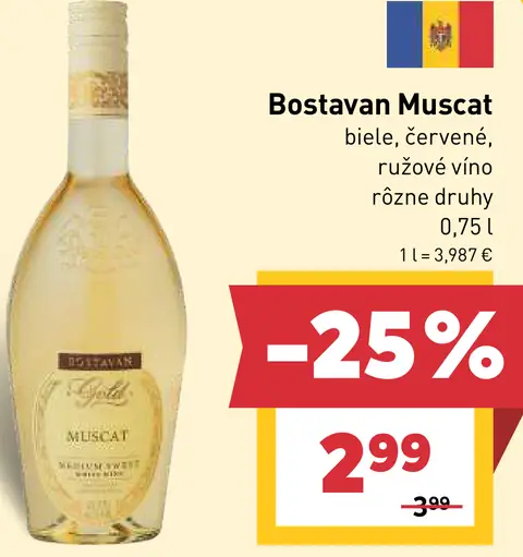 Bostavan Muscat biele, červené, ružové víno rôzne druhy