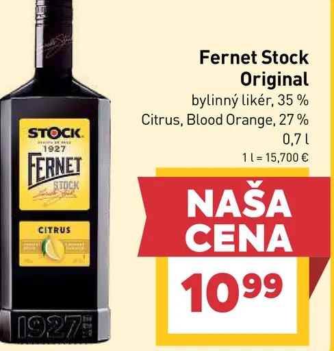 Fernet Stock Original bylinný likér, variant Citrus a Blood Orange