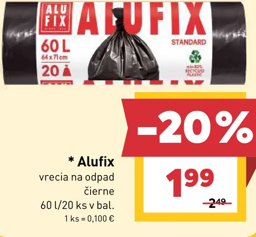 Alufix vrecia na odpad, čierne, 60 l