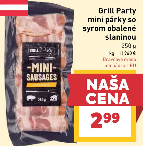 Grill Party mini párky so syrom obalené slaninou