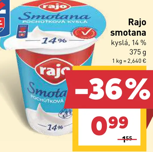 Rajo smotana kyslá 14%