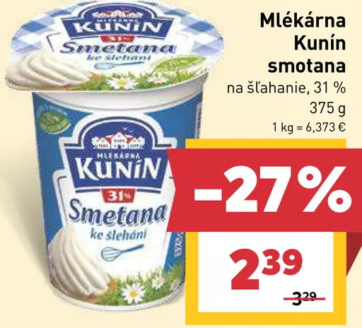 Mlékárna Kunín smotana na šľahanie 31 %