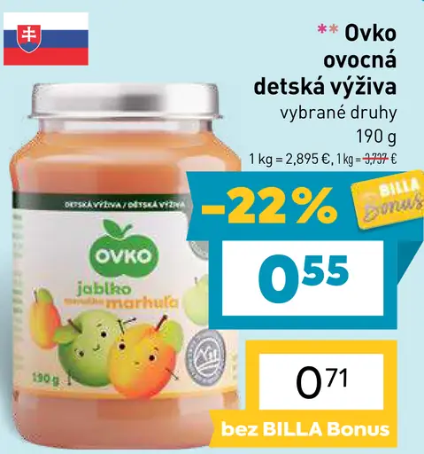 Ovko ovocná detská výživa jablko, hruška a marhuľa
