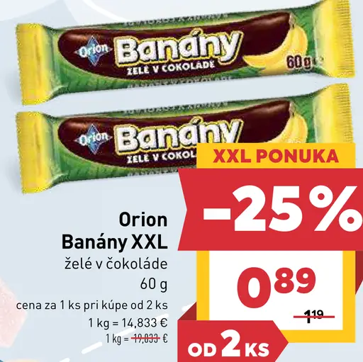 Orion Banány XXL želé v čokoláde