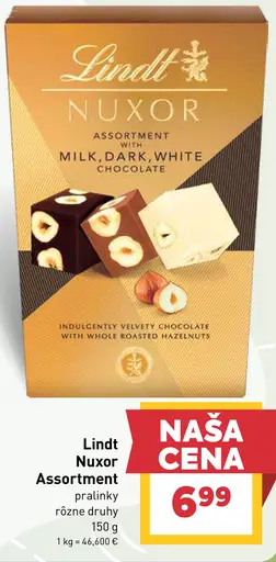 Lindt Nuxor Assortment pralinky s mliečnou, horkou a bielou čokoládou