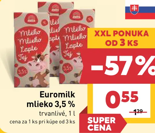 Euromilk mlieko plnotučné trvanlivé 3,5 %
