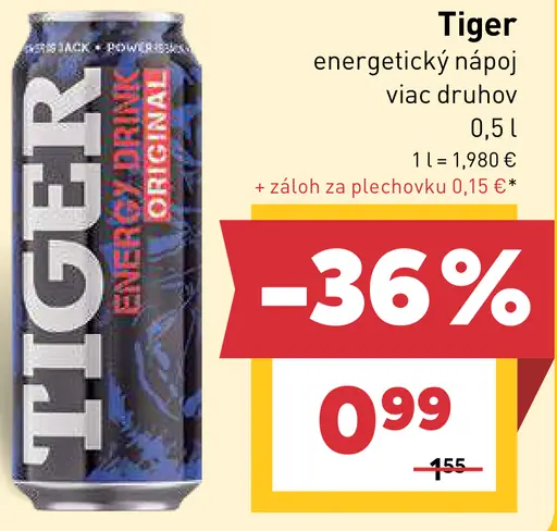 Tiger energetický nápoj rôzne druhy plechovka