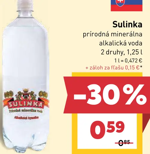 Sulinka prírodná minerálna alkalická voda, dva druhy