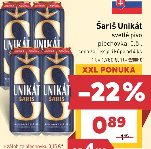 Šariš Unikát pivo plechovka