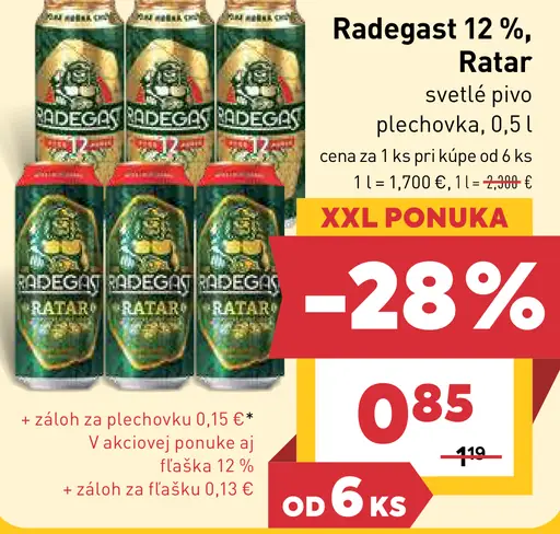 Radegast svetlé pivo 12% Ratar plechovka