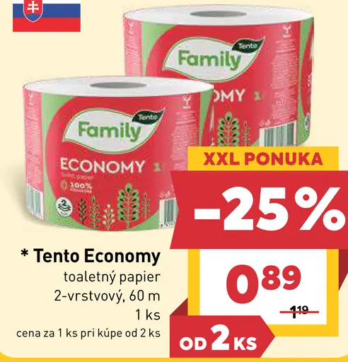 Tento Economy toaletný papier 2 vrstvový 1 kotúč