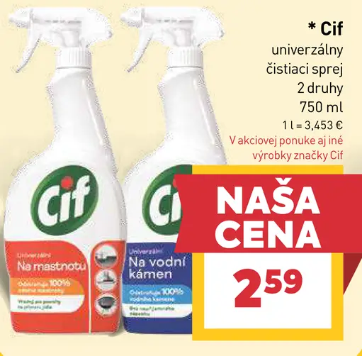 Cif univerzálny čistiaci sprej, na mastnotu a na vodný kameň