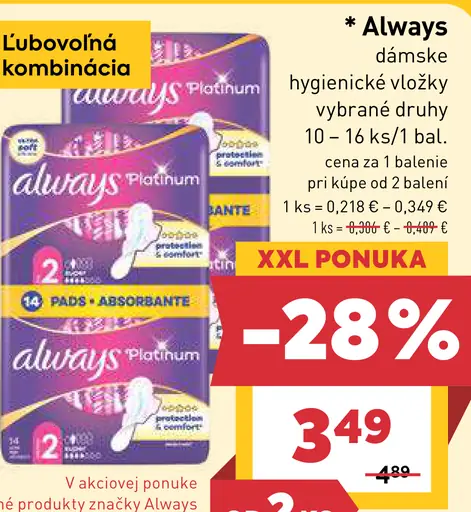 Always Platinum dámske hygienické vložky