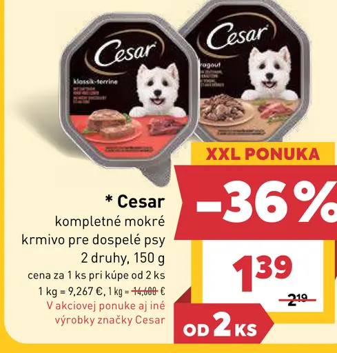 Cesar kompletné mokré krmivo pre dospelé psy 2 druhy