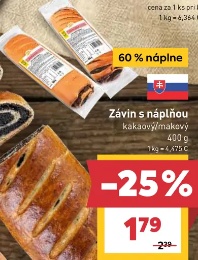 Závin s náplňou kakaovou alebo makovou