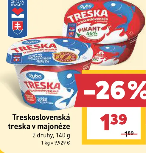 Ryba Treskoslovenská treska v majonéze