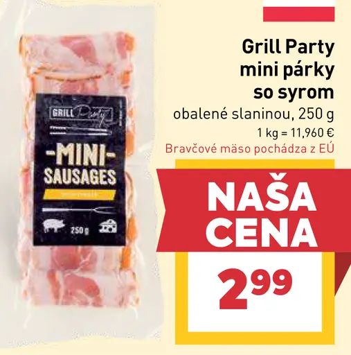 Grill Party mini párky so syrom obalené slaninou