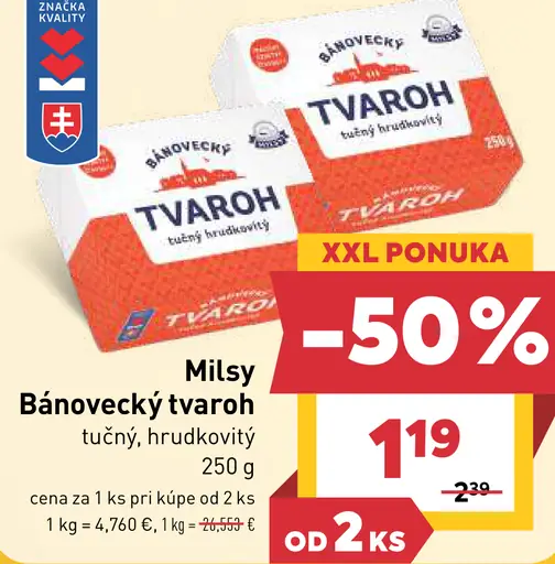 Milsy Bánovecký tvaroh tučný hrudkovitý
