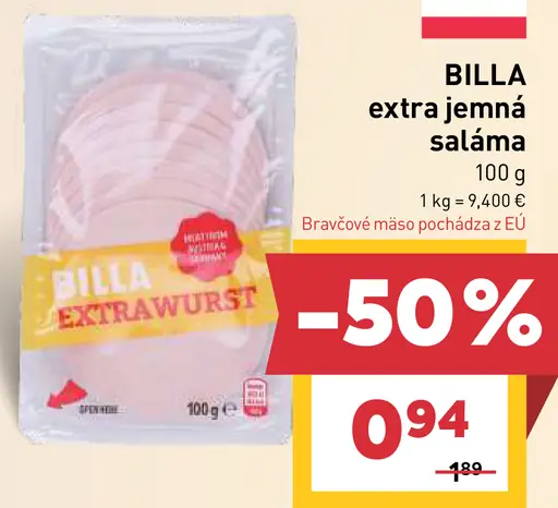 BILLA extra jemná saláma
