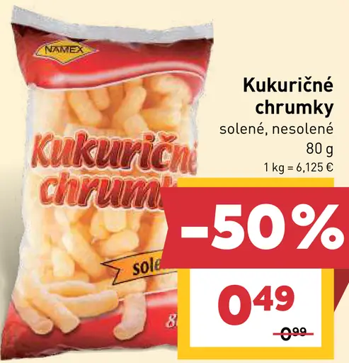 Kukuričné chrumky solené, nesolené