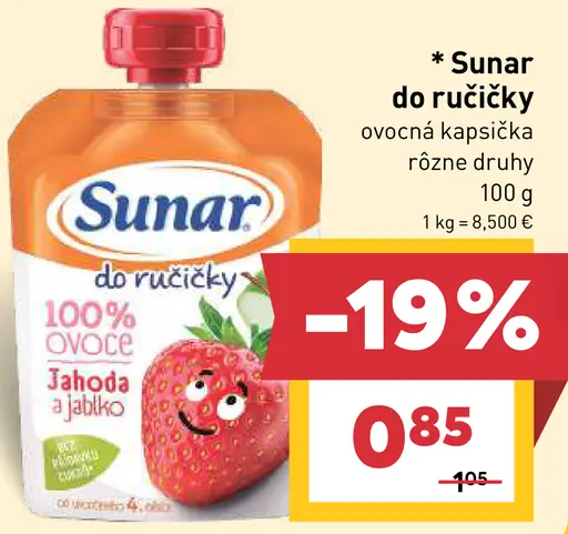 Sunar ovocná kapsička 100 % ovocie, jahoda a jablko