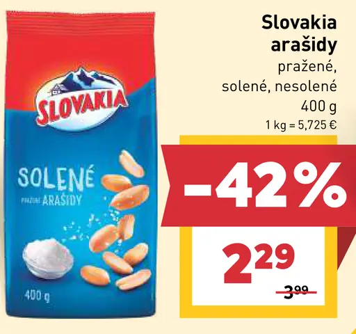 Slovakia arašidy pražené solené alebo nesolené