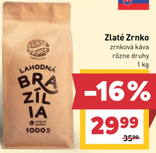 Zlaté Zrnko pražená zrnková káva Brazília