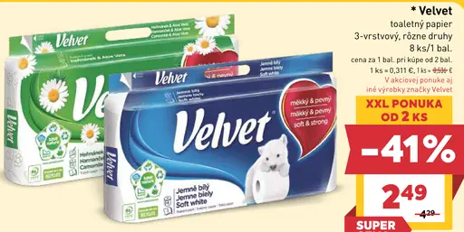 Velvet toaletný papier 3-vrstvový