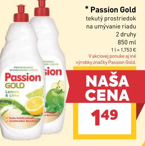 Passion Gold tekutý prostriedok na umývanie riadu, citrón a limetka, jablko
