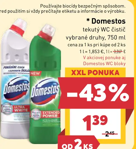 Domestos WC čistič, 2 druhy