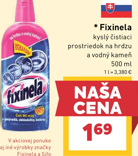 Fixinela kyslý čistiaci prostriedok na hrdzu a vodný kameň