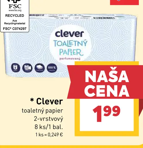Clever toaletný papier 2-vrstvový