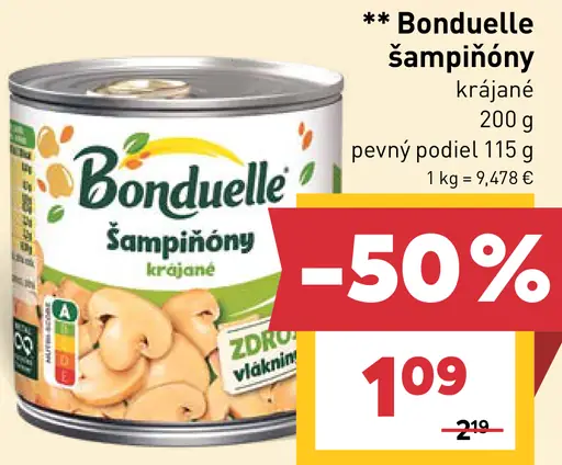 Bonduelle šampiňóny krájané