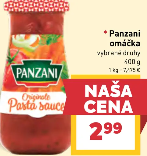 Panzani omáčka na cestoviny – rôzne druhy